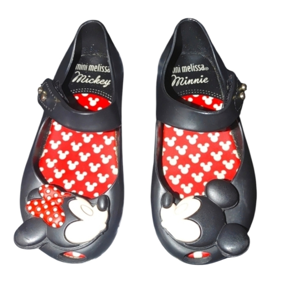 Mini Melissa Black and Red Dress Shoes with Polka Dot Bow Size 8